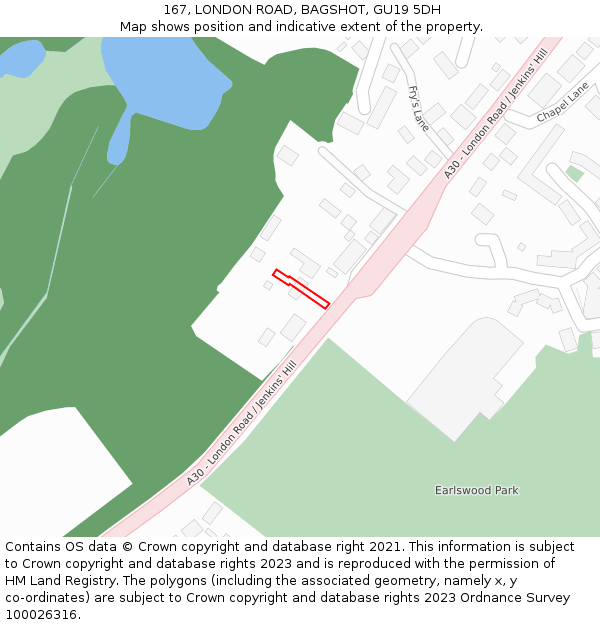 167, LONDON ROAD, BAGSHOT, GU19 5DH: Location map and indicative extent of plot