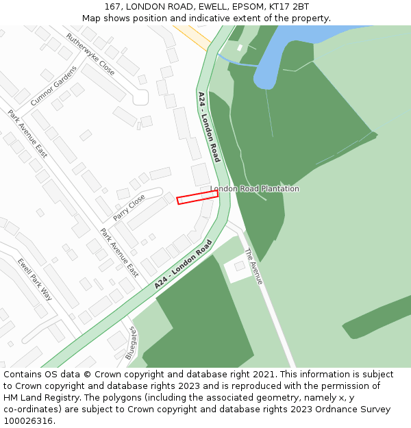 167, LONDON ROAD, EWELL, EPSOM, KT17 2BT: Location map and indicative extent of plot