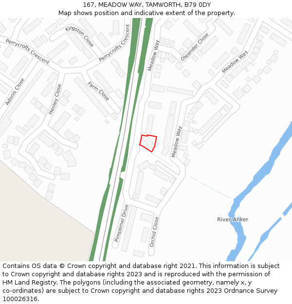 167, MEADOW WAY, TAMWORTH, B79 0DY: Location map and indicative extent of plot