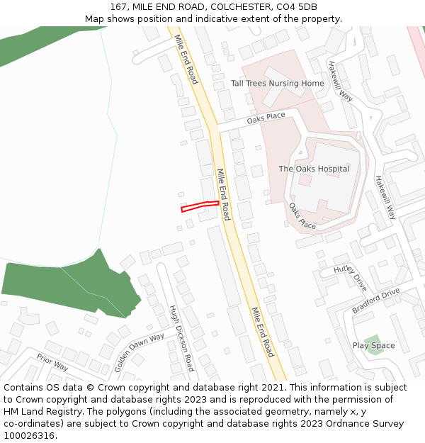 167, MILE END ROAD, COLCHESTER, CO4 5DB: Location map and indicative extent of plot