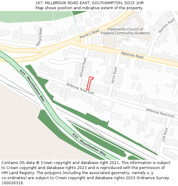 167, MILLBROOK ROAD EAST, SOUTHAMPTON, SO15 1HR: Location map and indicative extent of plot