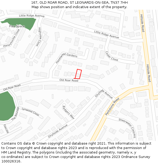 167, OLD ROAR ROAD, ST LEONARDS-ON-SEA, TN37 7HH: Location map and indicative extent of plot