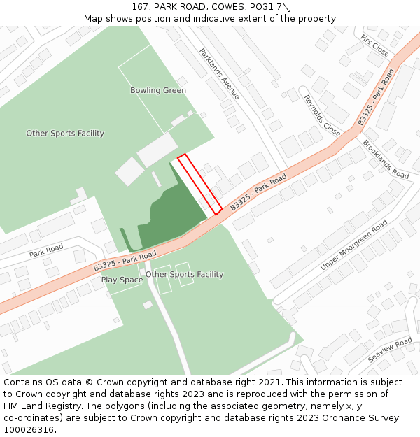 167, PARK ROAD, COWES, PO31 7NJ: Location map and indicative extent of plot