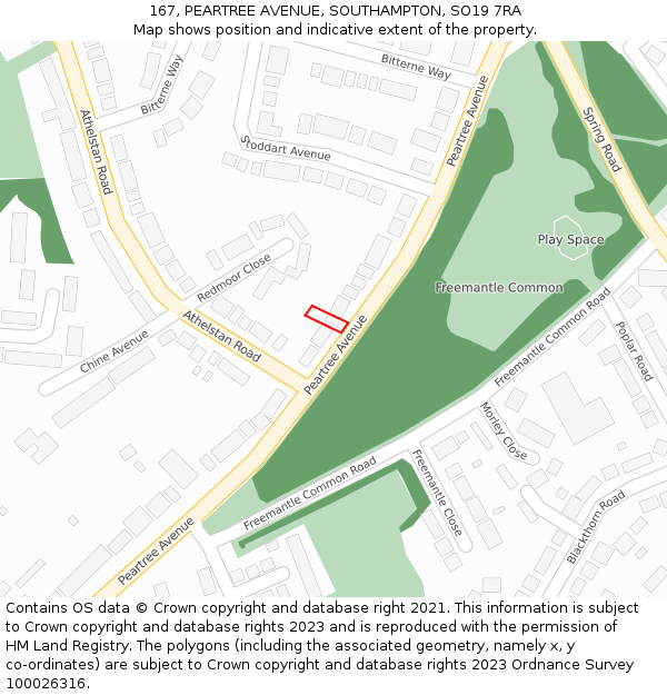 167, PEARTREE AVENUE, SOUTHAMPTON, SO19 7RA: Location map and indicative extent of plot