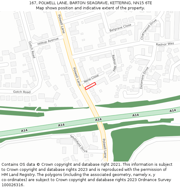 167, POLWELL LANE, BARTON SEAGRAVE, KETTERING, NN15 6TE: Location map and indicative extent of plot