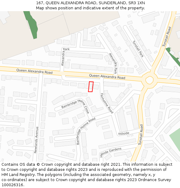 167, QUEEN ALEXANDRA ROAD, SUNDERLAND, SR3 1XN: Location map and indicative extent of plot