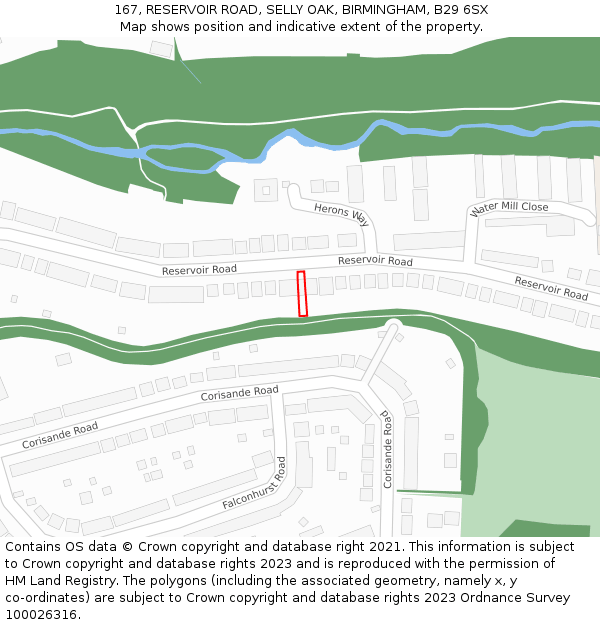 167, RESERVOIR ROAD, SELLY OAK, BIRMINGHAM, B29 6SX: Location map and indicative extent of plot