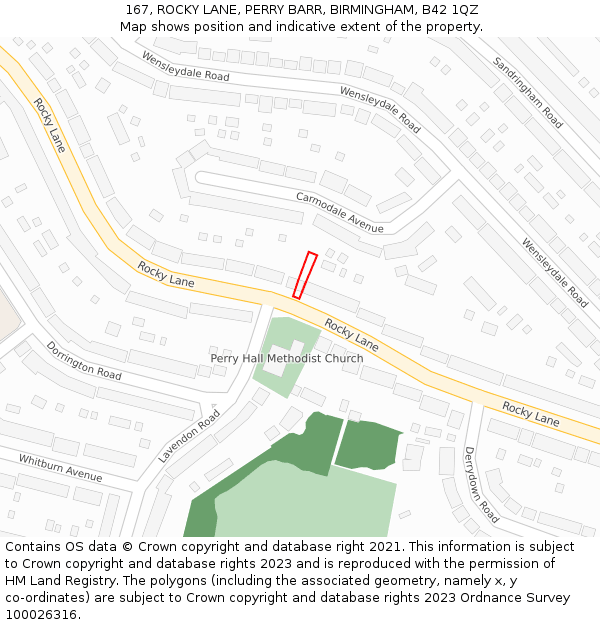 167, ROCKY LANE, PERRY BARR, BIRMINGHAM, B42 1QZ: Location map and indicative extent of plot