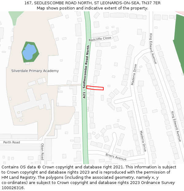 167, SEDLESCOMBE ROAD NORTH, ST LEONARDS-ON-SEA, TN37 7ER: Location map and indicative extent of plot