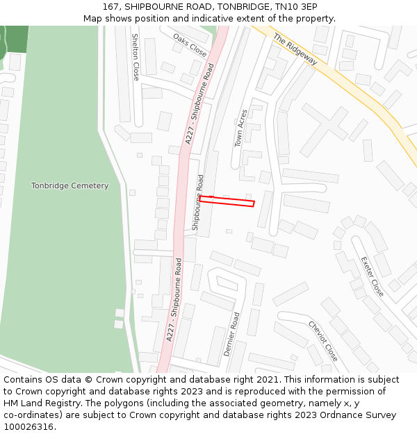 167, SHIPBOURNE ROAD, TONBRIDGE, TN10 3EP: Location map and indicative extent of plot