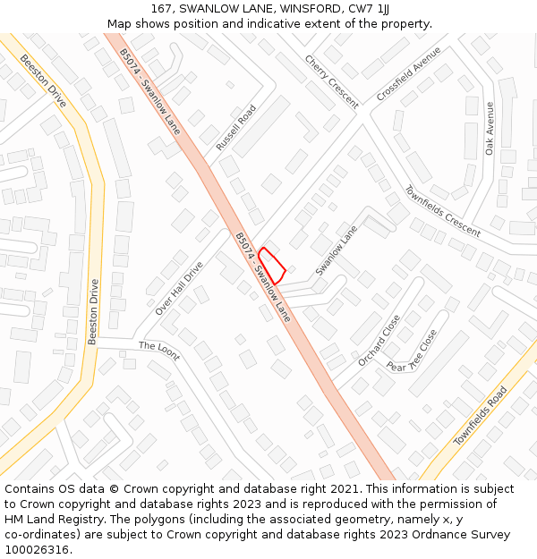 167, SWANLOW LANE, WINSFORD, CW7 1JJ: Location map and indicative extent of plot