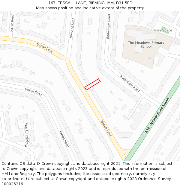 167, TESSALL LANE, BIRMINGHAM, B31 5ED: Location map and indicative extent of plot