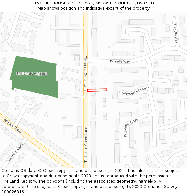 167, TILEHOUSE GREEN LANE, KNOWLE, SOLIHULL, B93 9EB: Location map and indicative extent of plot