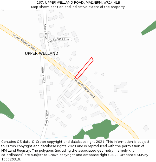 167, UPPER WELLAND ROAD, MALVERN, WR14 4LB: Location map and indicative extent of plot