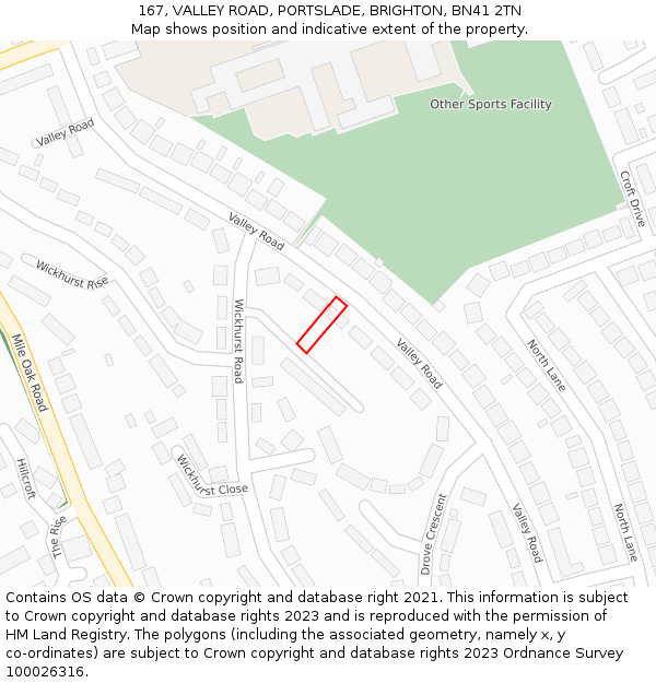 167, VALLEY ROAD, PORTSLADE, BRIGHTON, BN41 2TN: Location map and indicative extent of plot