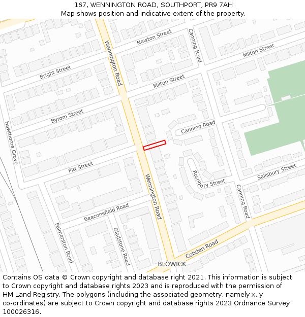 167, WENNINGTON ROAD, SOUTHPORT, PR9 7AH: Location map and indicative extent of plot