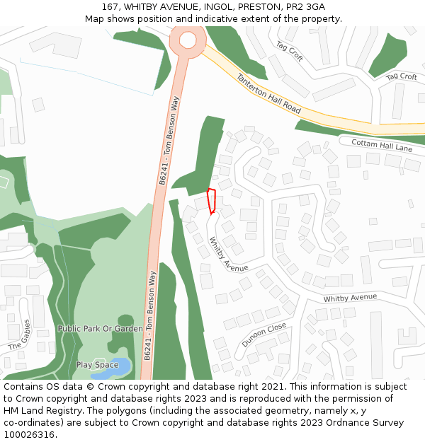 167, WHITBY AVENUE, INGOL, PRESTON, PR2 3GA: Location map and indicative extent of plot