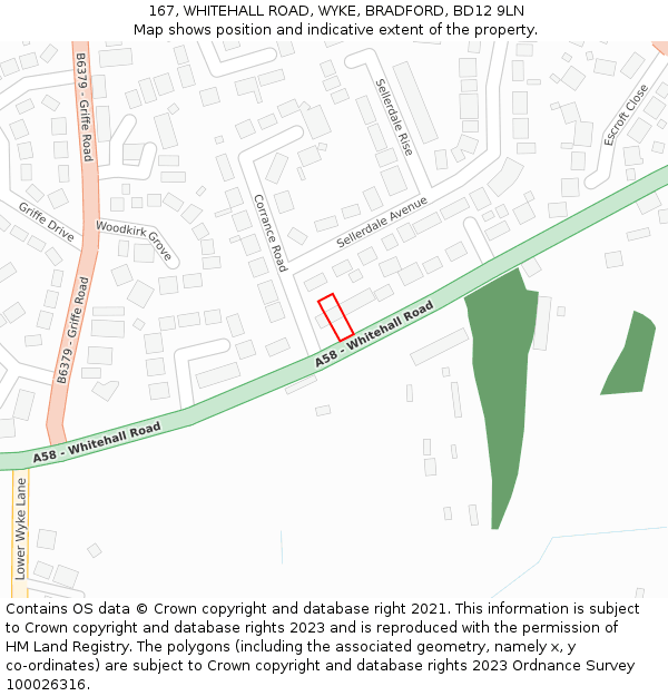 167, WHITEHALL ROAD, WYKE, BRADFORD, BD12 9LN: Location map and indicative extent of plot