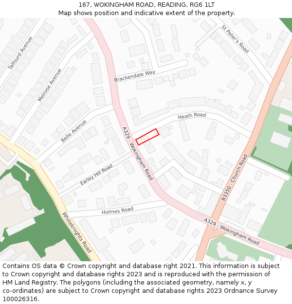 167, WOKINGHAM ROAD, READING, RG6 1LT: Location map and indicative extent of plot