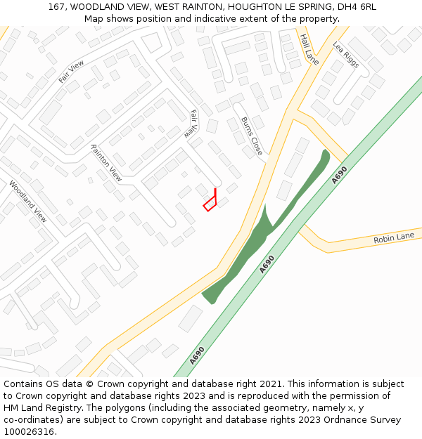 167, WOODLAND VIEW, WEST RAINTON, HOUGHTON LE SPRING, DH4 6RL: Location map and indicative extent of plot