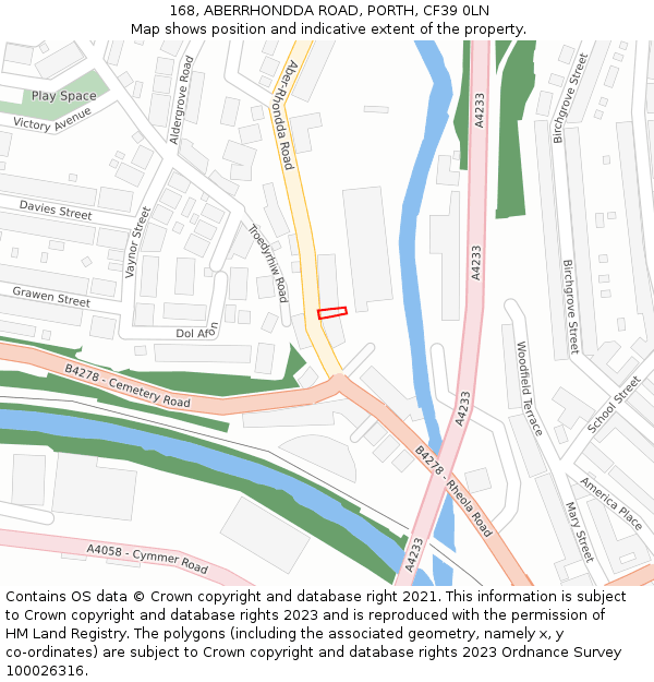 168, ABERRHONDDA ROAD, PORTH, CF39 0LN: Location map and indicative extent of plot