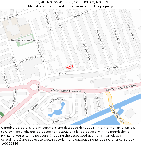 168, ALLINGTON AVENUE, NOTTINGHAM, NG7 1JX: Location map and indicative extent of plot