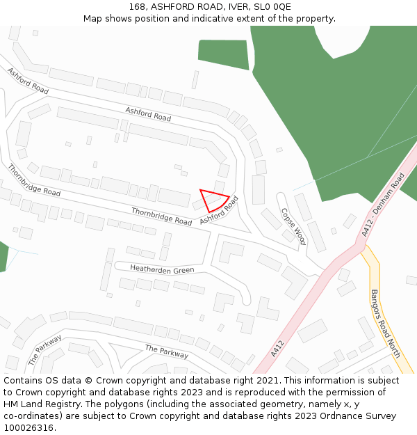 168, ASHFORD ROAD, IVER, SL0 0QE: Location map and indicative extent of plot