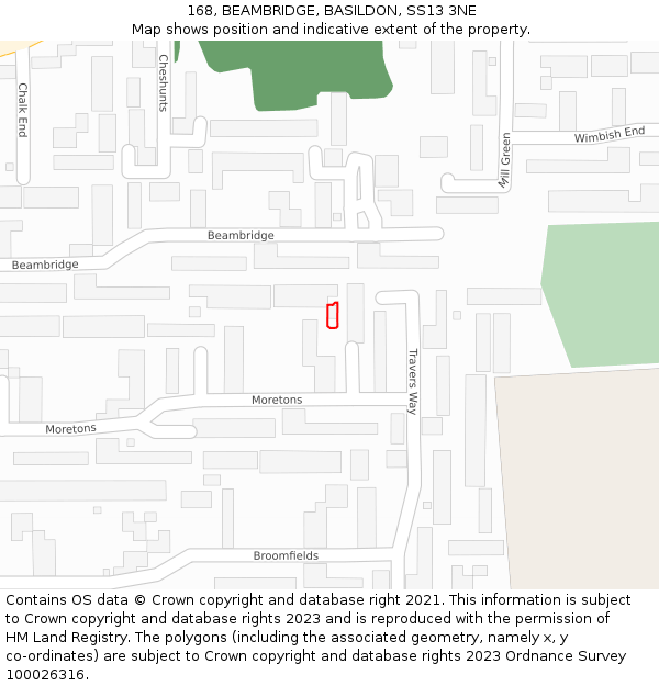 168, BEAMBRIDGE, BASILDON, SS13 3NE: Location map and indicative extent of plot