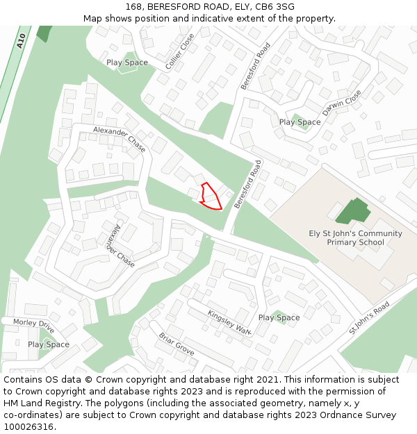 168, BERESFORD ROAD, ELY, CB6 3SG: Location map and indicative extent of plot