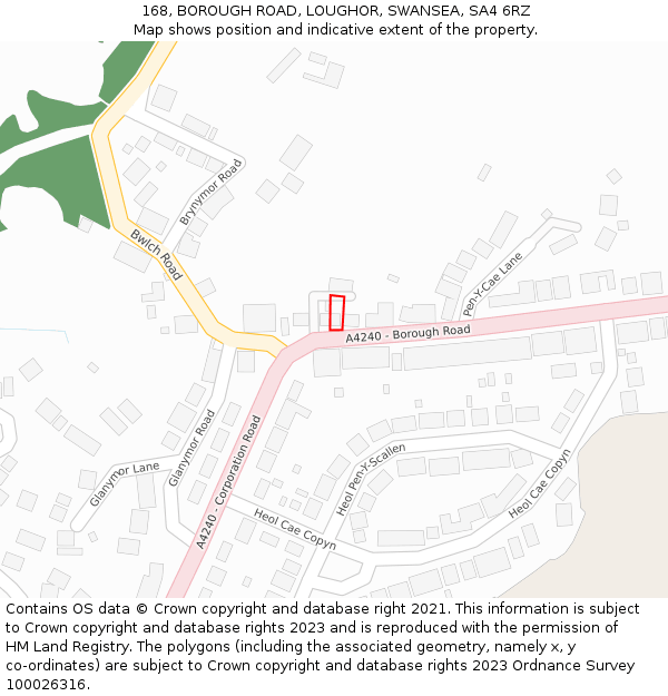 168, BOROUGH ROAD, LOUGHOR, SWANSEA, SA4 6RZ: Location map and indicative extent of plot