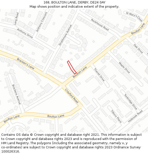 168, BOULTON LANE, DERBY, DE24 0AY: Location map and indicative extent of plot