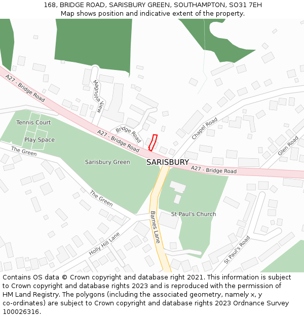 168, BRIDGE ROAD, SARISBURY GREEN, SOUTHAMPTON, SO31 7EH: Location map and indicative extent of plot