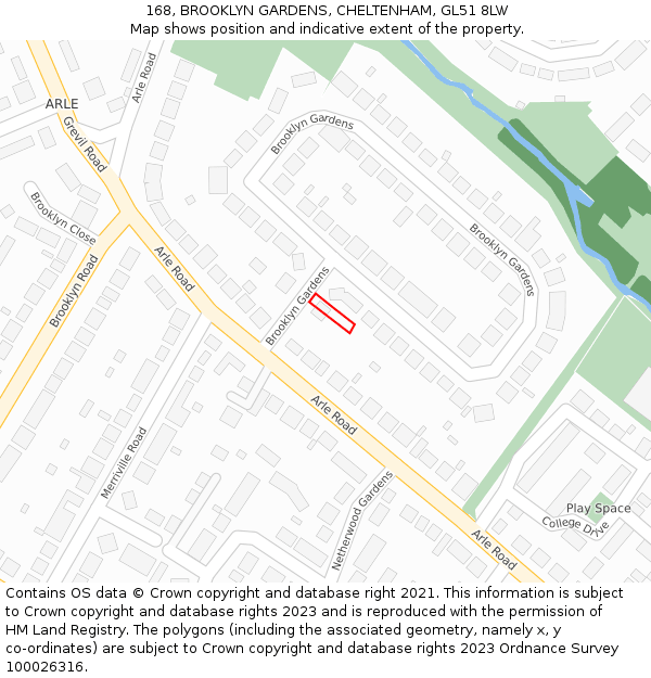 168, BROOKLYN GARDENS, CHELTENHAM, GL51 8LW: Location map and indicative extent of plot