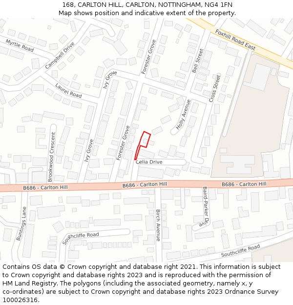 168, CARLTON HILL, CARLTON, NOTTINGHAM, NG4 1FN: Location map and indicative extent of plot