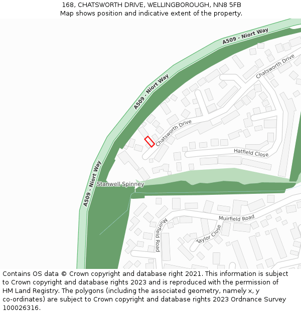 168, CHATSWORTH DRIVE, WELLINGBOROUGH, NN8 5FB: Location map and indicative extent of plot