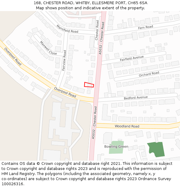 168, CHESTER ROAD, WHITBY, ELLESMERE PORT, CH65 6SA: Location map and indicative extent of plot