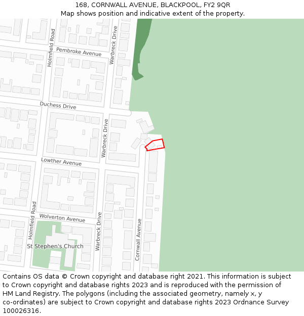 168, CORNWALL AVENUE, BLACKPOOL, FY2 9QR: Location map and indicative extent of plot