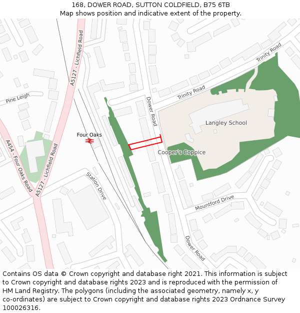 168, DOWER ROAD, SUTTON COLDFIELD, B75 6TB: Location map and indicative extent of plot
