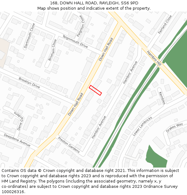 168, DOWN HALL ROAD, RAYLEIGH, SS6 9PD: Location map and indicative extent of plot