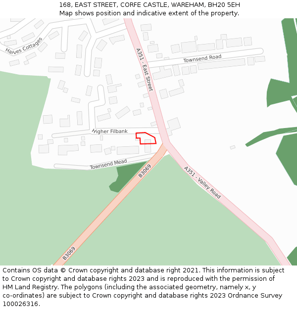 168, EAST STREET, CORFE CASTLE, WAREHAM, BH20 5EH: Location map and indicative extent of plot