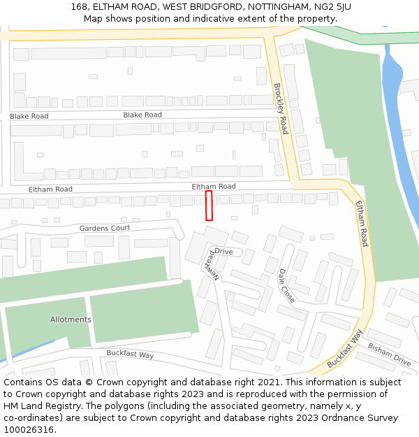 168, ELTHAM ROAD, WEST BRIDGFORD, NOTTINGHAM, NG2 5JU: Location map and indicative extent of plot