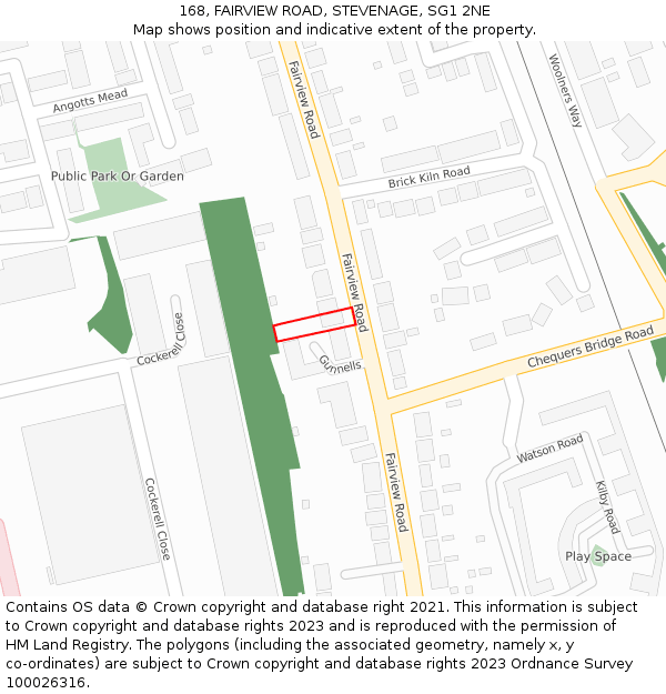 168, FAIRVIEW ROAD, STEVENAGE, SG1 2NE: Location map and indicative extent of plot