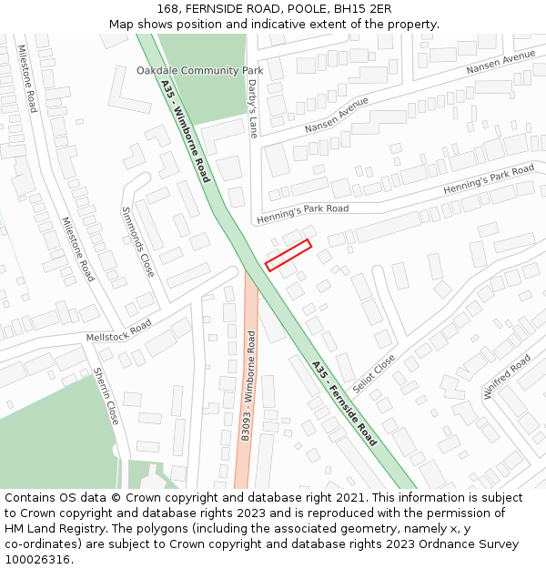 168, FERNSIDE ROAD, POOLE, BH15 2ER: Location map and indicative extent of plot