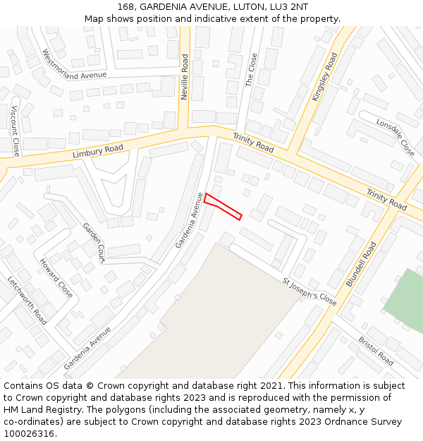 168, GARDENIA AVENUE, LUTON, LU3 2NT: Location map and indicative extent of plot