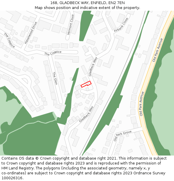 168, GLADBECK WAY, ENFIELD, EN2 7EN: Location map and indicative extent of plot