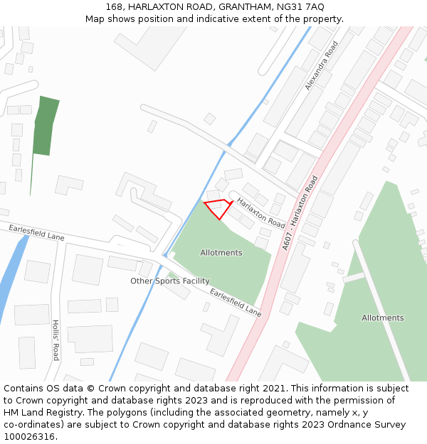 168, HARLAXTON ROAD, GRANTHAM, NG31 7AQ: Location map and indicative extent of plot