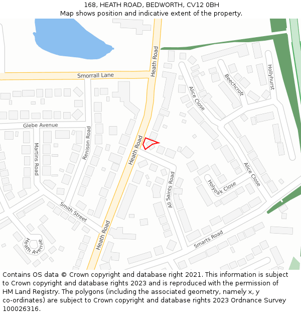 168, HEATH ROAD, BEDWORTH, CV12 0BH: Location map and indicative extent of plot