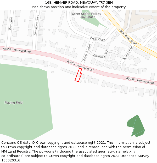 168, HENVER ROAD, NEWQUAY, TR7 3EH: Location map and indicative extent of plot