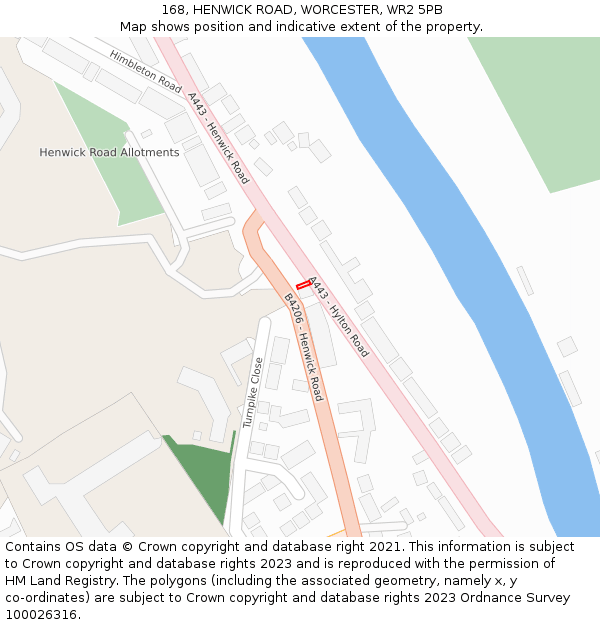 168, HENWICK ROAD, WORCESTER, WR2 5PB: Location map and indicative extent of plot