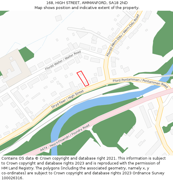 168, HIGH STREET, AMMANFORD, SA18 2ND: Location map and indicative extent of plot